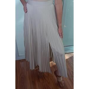 INTERMIX Size 4 Bella Pleated Midi Skirt BEIGE Asymmetrical Handkerchief Hem EUC
